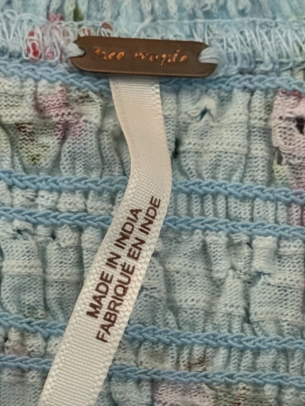 Free People Light Blue Floral Favorite Girl Smocked Ruffle Top